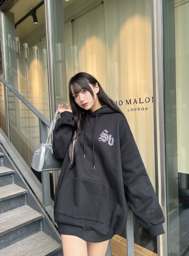 ラインストーンロゴバックプリントスウェットトップス[fu282