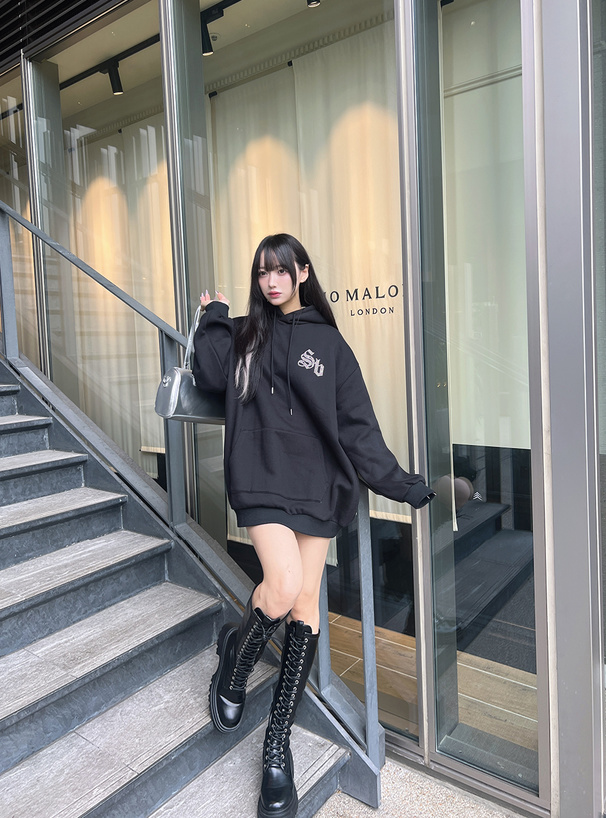 ラインストーンロゴバックプリントスウェットトップス