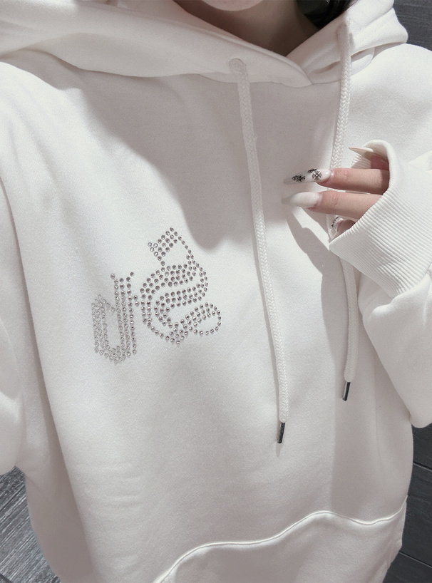 ラインストーンロゴバックプリントスウェットトップス