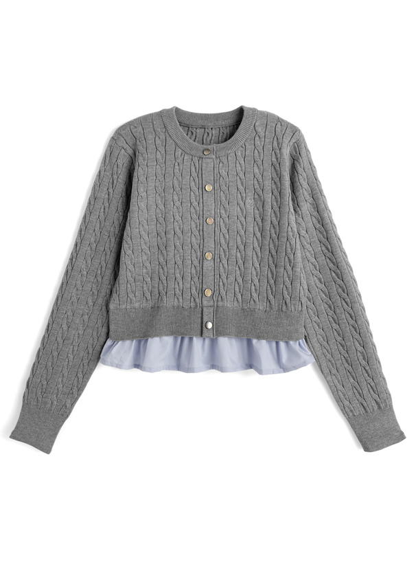 裾フリルケーブル編みニットトップス