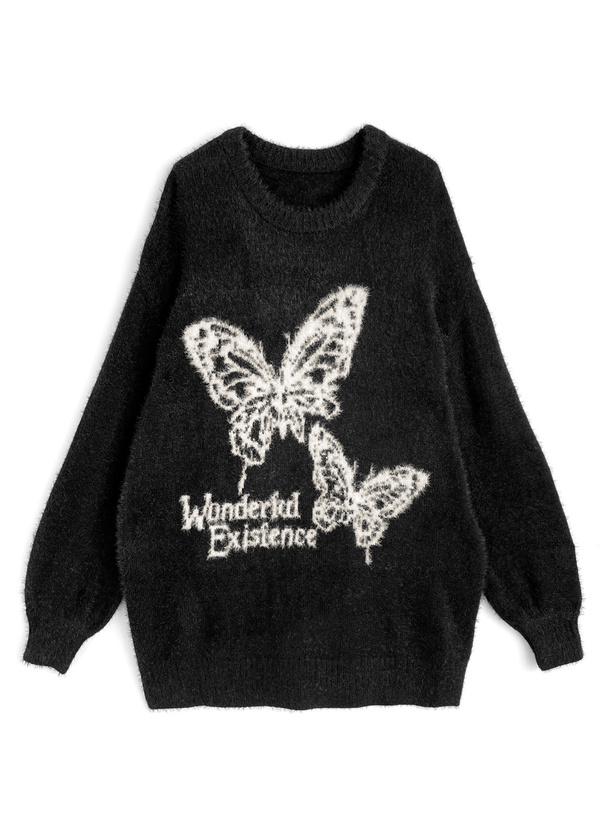 バタフライロゴシャギーニットワンピース