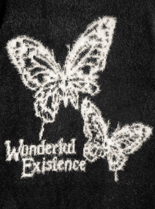 バタフライロゴシャギーニットワンピース