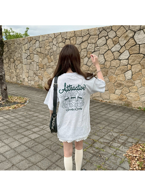 ラビット刺繍オーバーTシャツ