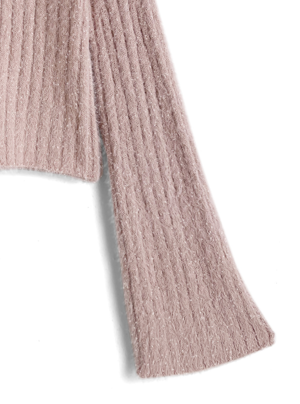 ラメシャギーダブルジップフレアスリーブリブニットトップス