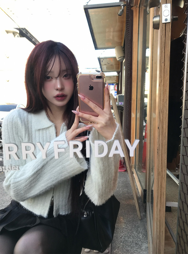 ラメシャギーダブルジップフレアスリーブリブニットトップス