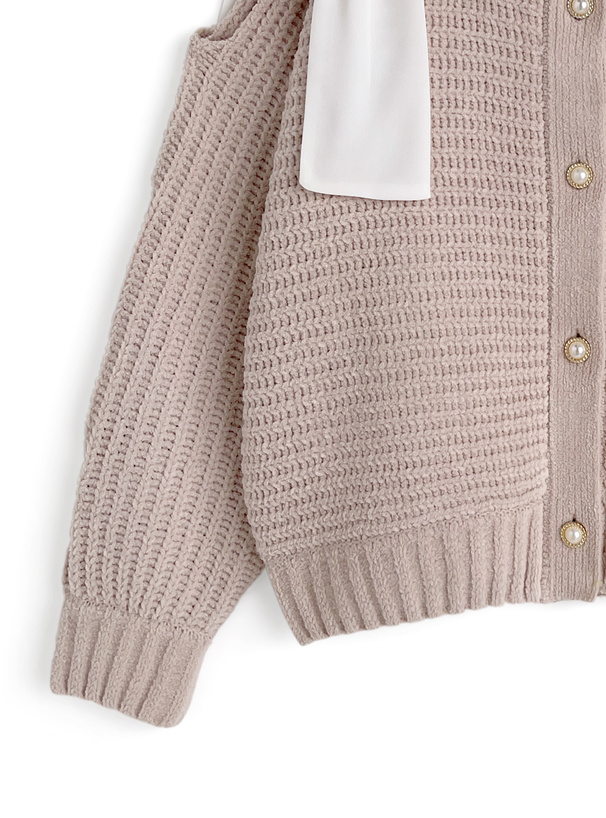 ショルダーオープンリボンモールニットカーディガン