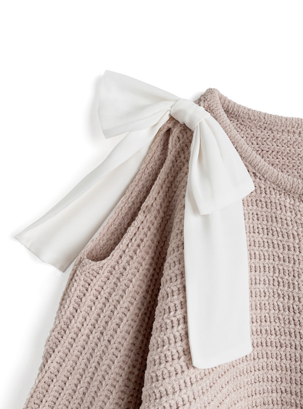 ショルダーオープンリボンモールニットカーディガン