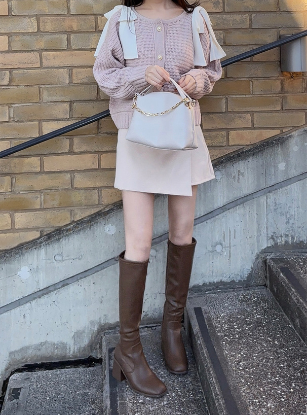 ショルダーオープンリボンモールニットカーディガン