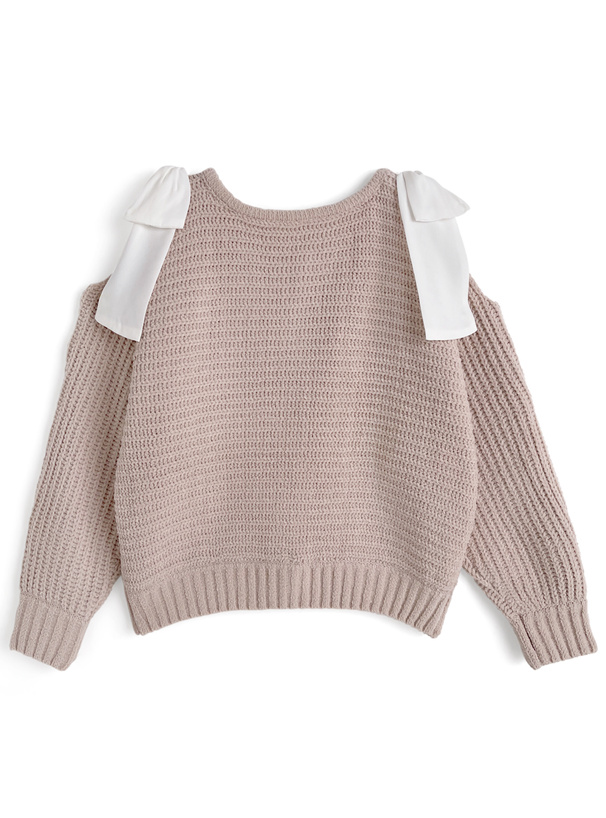 ショルダーオープンリボンモールニットカーディガン