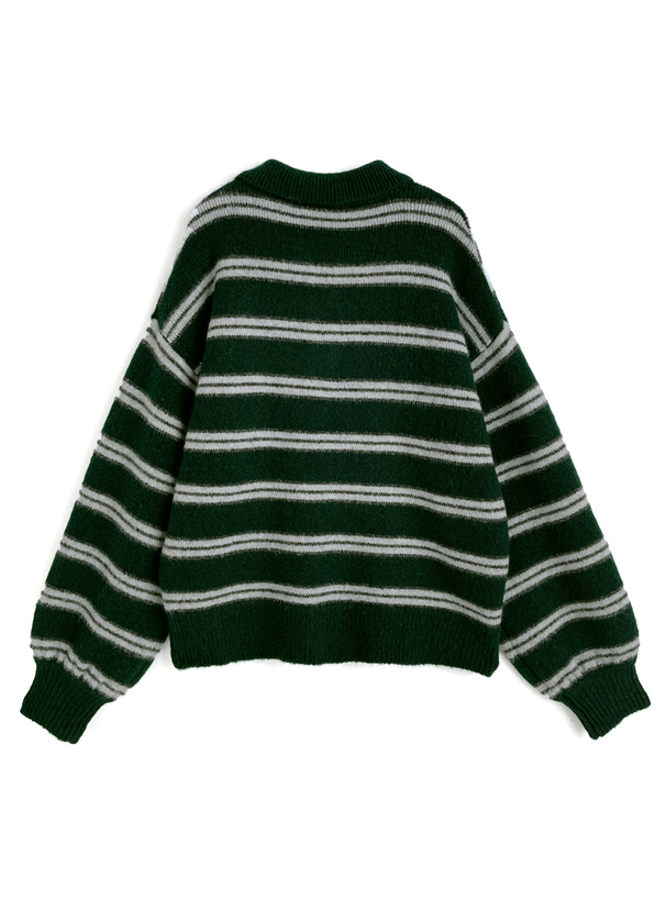 ボーダー柄ロゴ刺繍ポロニットトップス