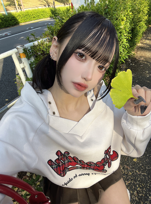 チェック柄ロゴオフショルダースウェットトップス[fu302] | レディース