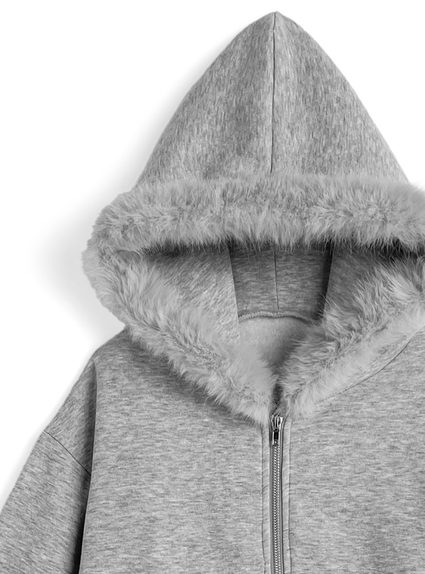 ファーフードパーカー×フレアミニスカートスウェットセットアップ