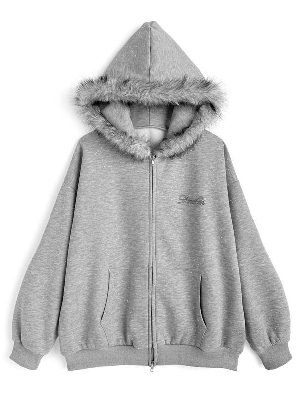 ファーフードダブルジップラメスウェットパーカー[fu306] | レディース