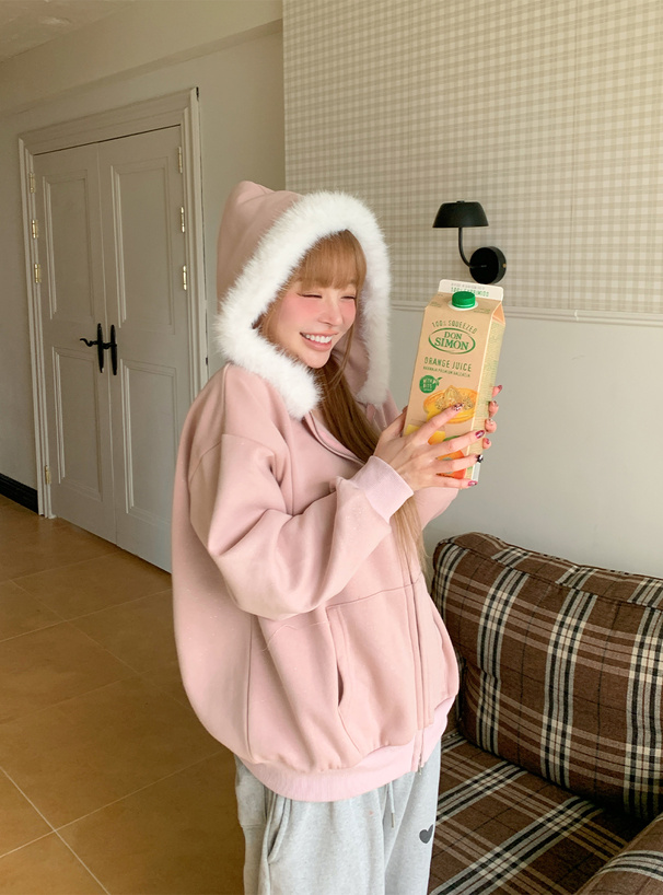 kry ファーフードパーカー POGOSITA (ピンク×ホワイト) kry ファーフードパーカー POGOSITA (ピンク×ホワイト) - メルカリ