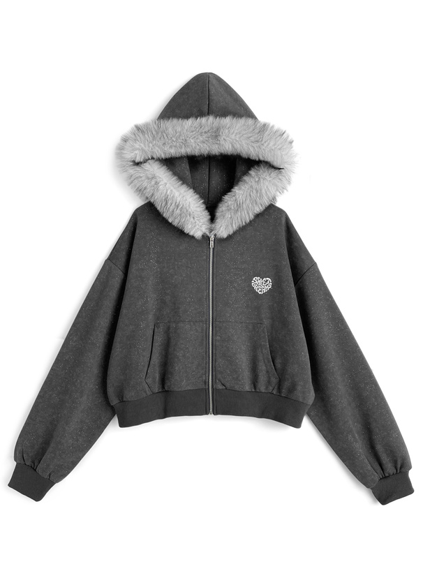 ファーフードロゴ刺繍ラメスウェットパーカー[fu309] | レディース