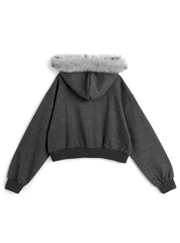 ファーフードロゴ刺繍ラメスウェットパーカー[fu309] | レディース