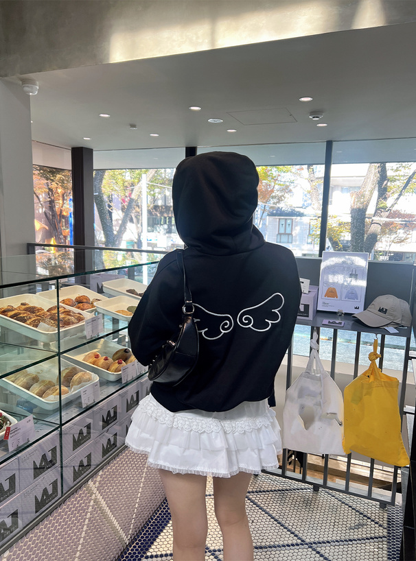 エンジェルウィング刺繍ダブルジップスウェットパーカー