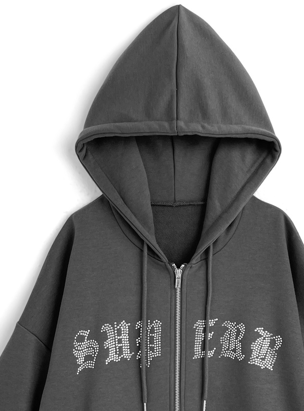 ラインストーンロゴパーカー×ワイドパンツスウェットセットアップ