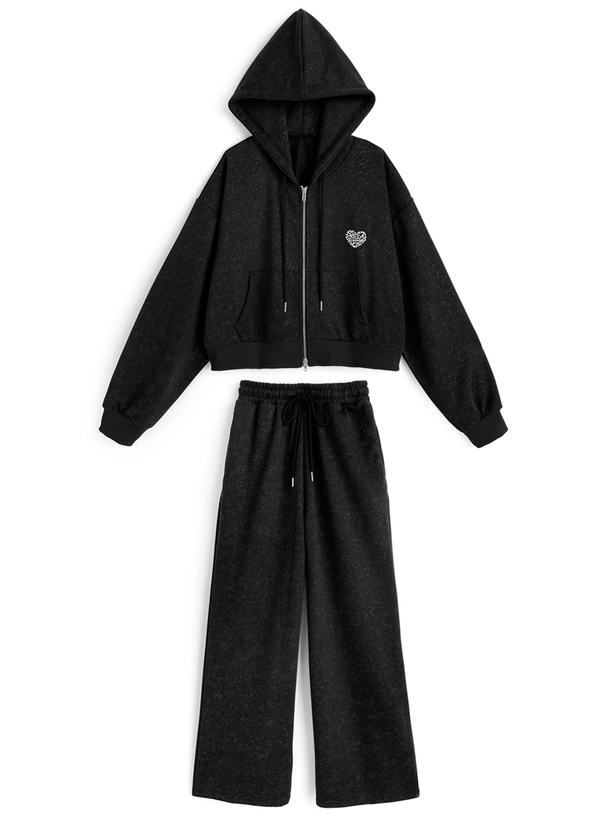 ピグメントラメロゴ刺繍パーカー×ワイドパンツスウェットセットアップ
