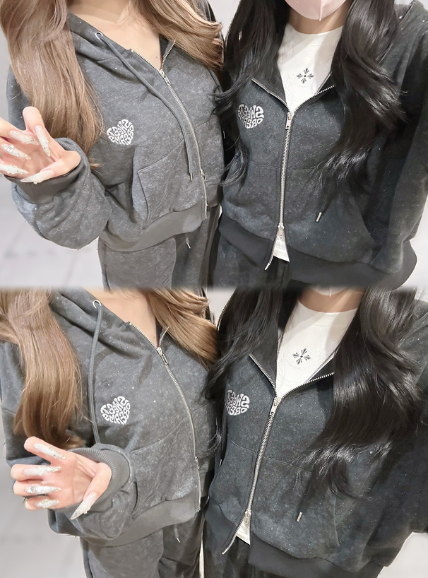 ピグメントラメロゴ刺繍パーカー×ワイドパンツスウェットセットアップ