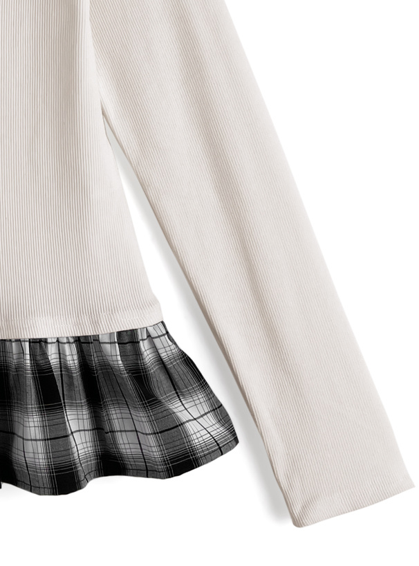 チェック柄シャツレイヤード風トップス