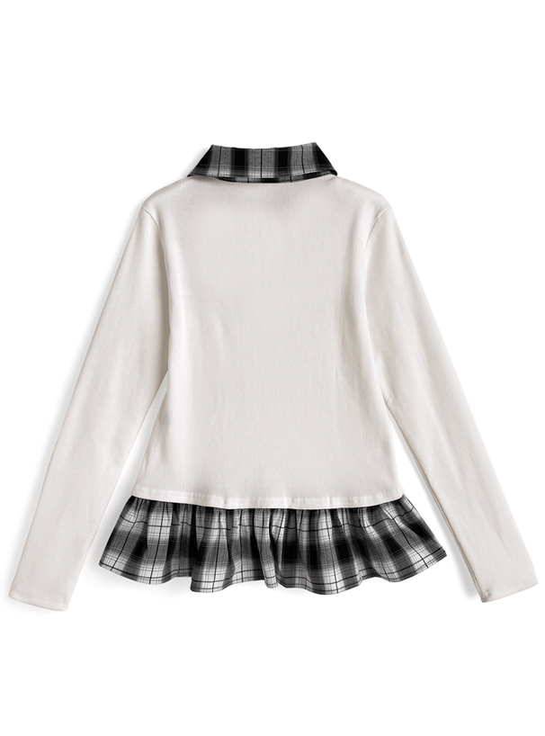 チェック柄シャツレイヤード風トップス