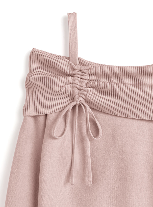 ドロストリボンオフショルダーニットトップス