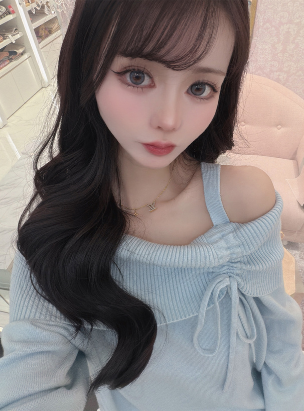 ドロストリボンオフショルダーニットトップス