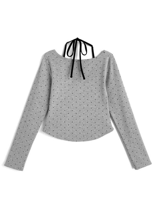 ドット柄ホルターネックレイヤード風リブトップス