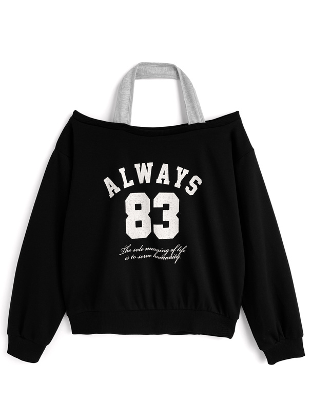 ホルターネックロゴプリントオフショルダースウェットトップス