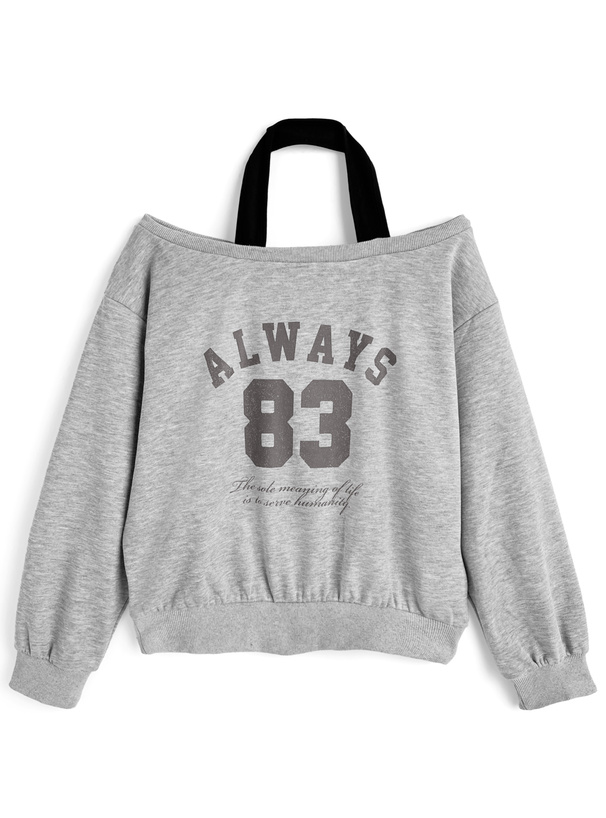 ホルターネックロゴプリントオフショルダースウェットトップス