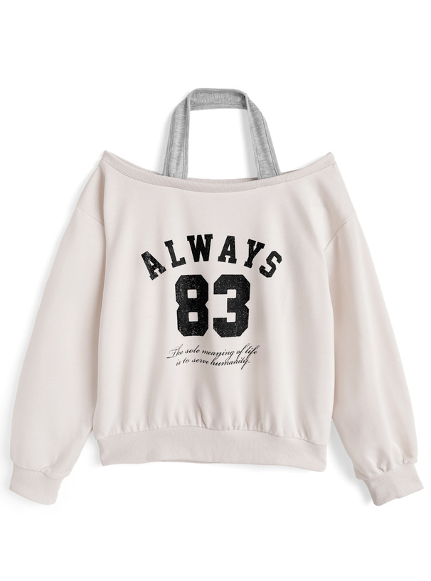 ホルターネックロゴプリントオフショルダースウェットトップス