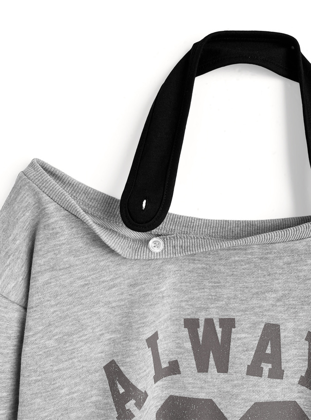 ホルターネックロゴプリントオフショルダースウェットトップス