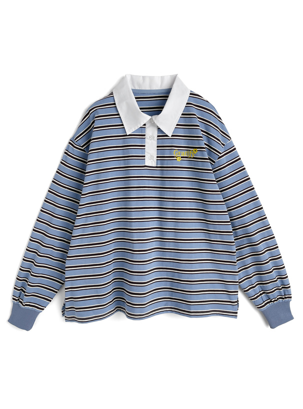 ボーダー柄ロゴ刺繍トップス[fu327]