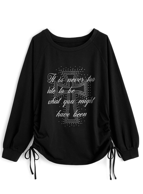 ラインストーンロゴプリントドロストトップス[fu332] | レディース