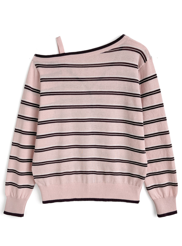 ボーダー柄ワンショルダーニットカーディガン