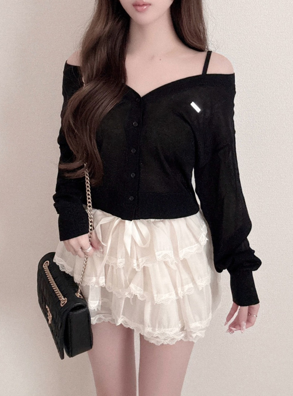 ラメシアーオフショルダーニットカーディガン