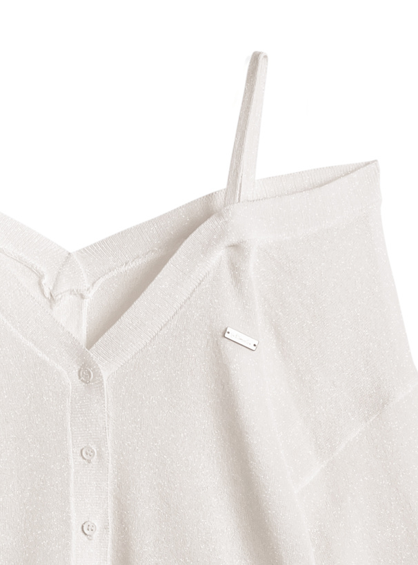 ラメシアーオフショルダーニットカーディガン