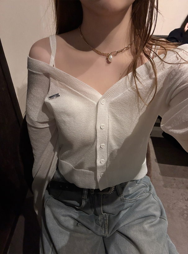 ラメシアーオフショルダーニットカーディガン