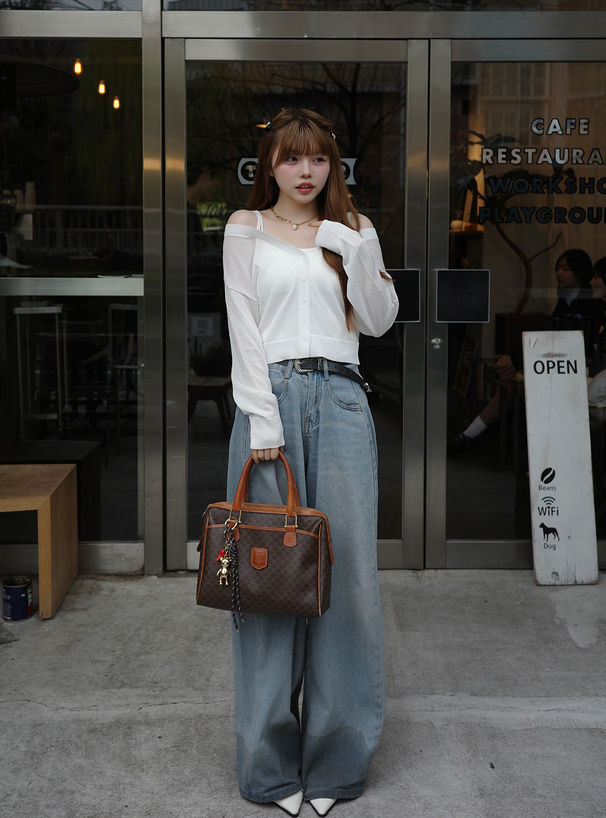 ラメシアーオフショルダーニットカーディガン