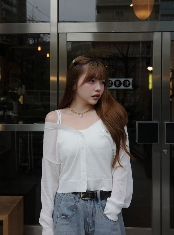 ラメシアーオフショルダーニットカーディガン