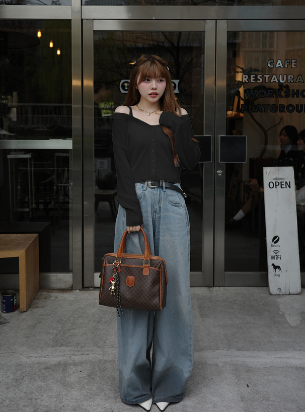 ラメシアーオフショルダーニットカーディガン