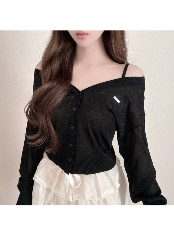 ラメシアーオフショルダーニットカーディガン