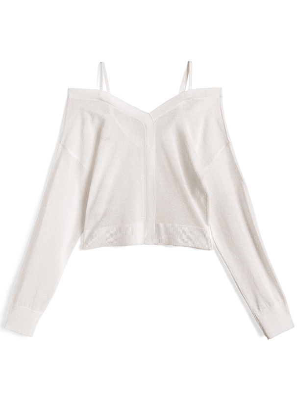 ラメシアーオフショルダーニットカーディガン