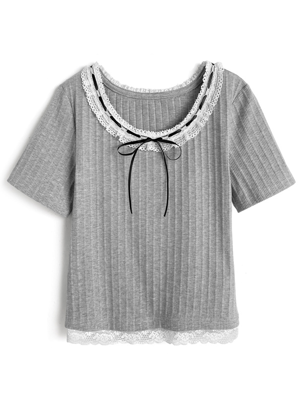 レースリボンリブトップス