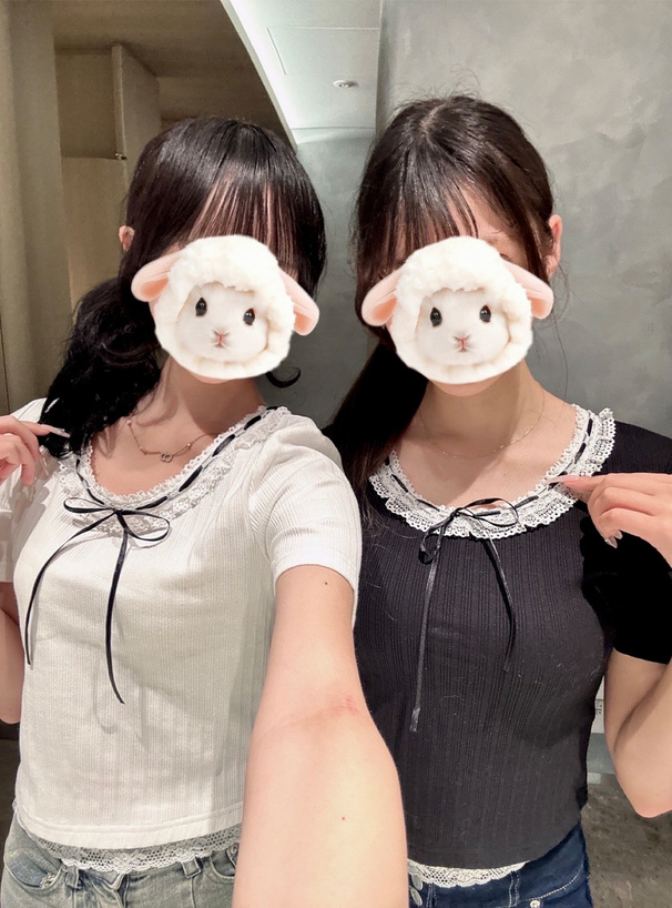 レースリボンリブトップス