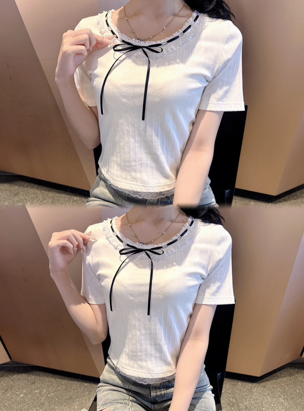 レースリボンリブトップス