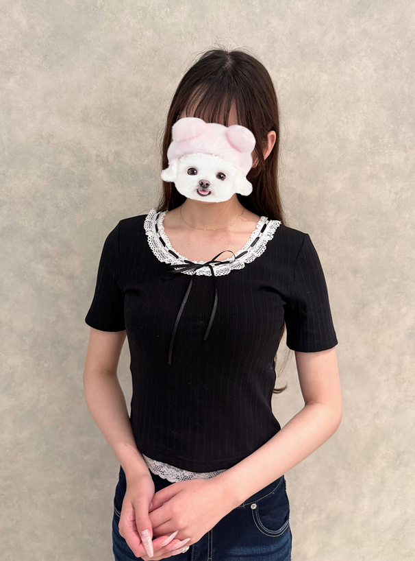 レースリボンリブトップス