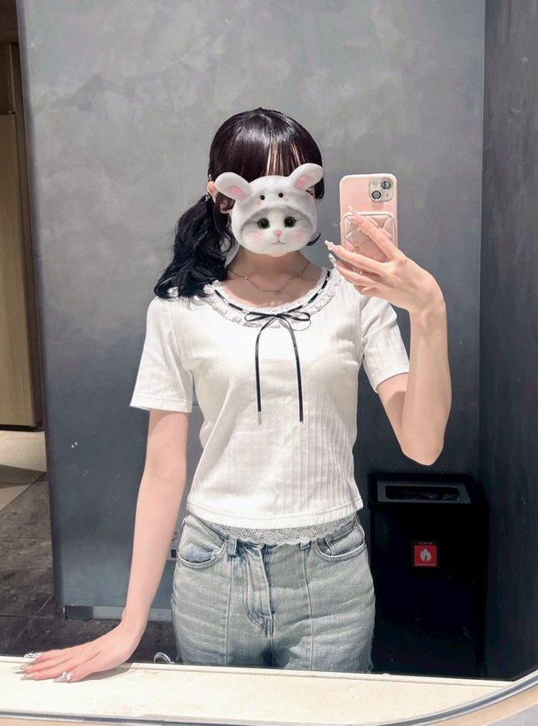 レースリボンリブトップス