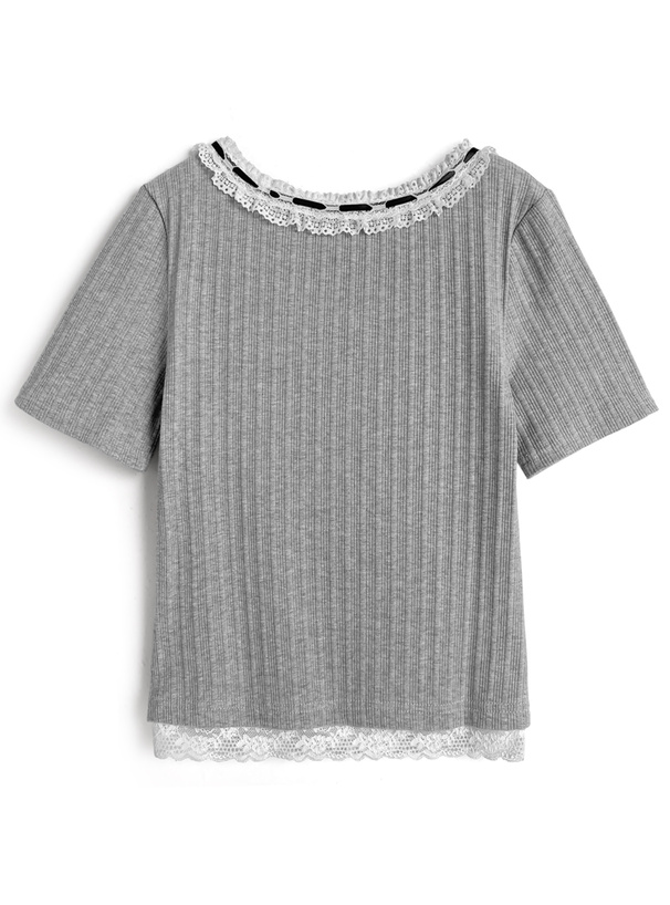 レースリボンリブトップス
